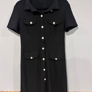 Elegant Maze Collection Black Short Sleeve Button-Down Mini Dress - Size L